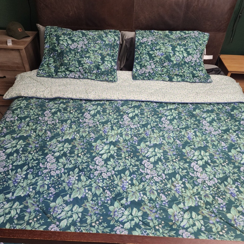 Vintage Laura Ashley Bramble Berry Full/Queen Comforter Set Revman Green 2 Shams